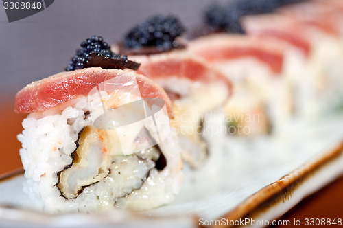 Image of fresh sushi choice combination assortment selection 