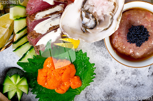 Image of fresh sushi choice combination assortment selection 