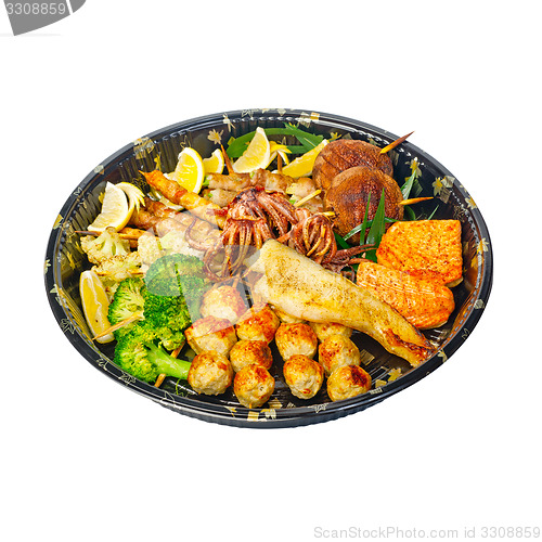 Image of take away sushi express on plastic tray 