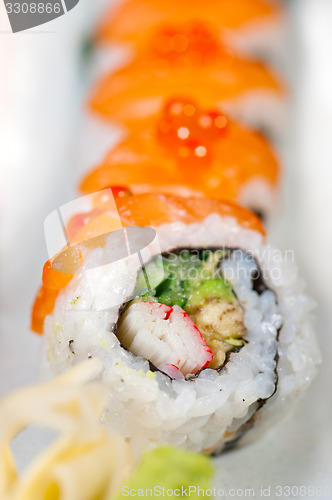 Image of fresh sushi choice combination assortment selection 