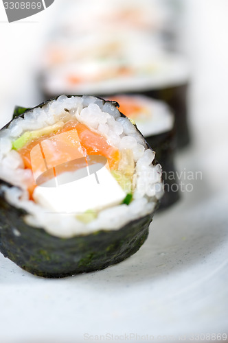 Image of fresh sushi choice combination assortment selection 