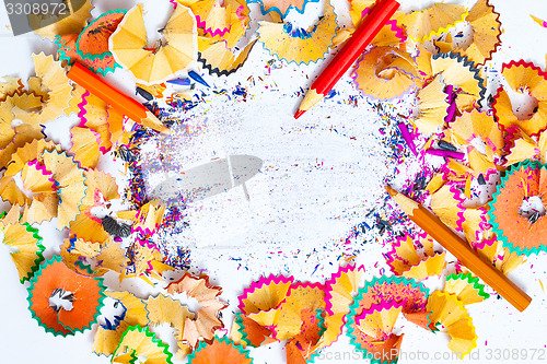 Image of bright multicolored pencil shavings