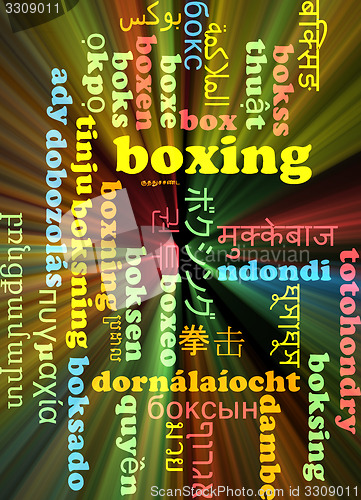 Image of Boxing multilanguage wordcloud background concept glowing