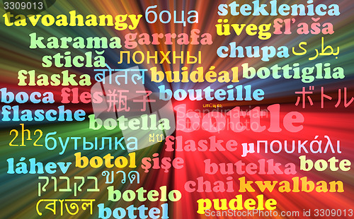 Image of Bottle multilanguage wordcloud background concept glowing