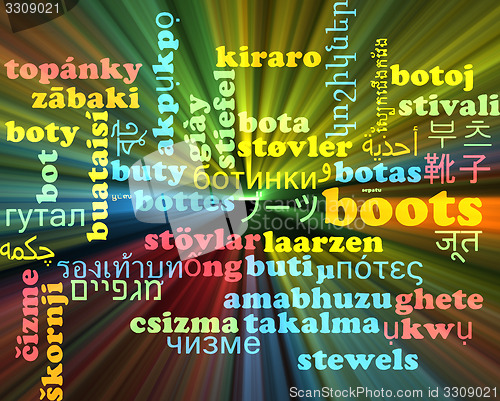 Image of Boots multilanguage wordcloud background concept glowing