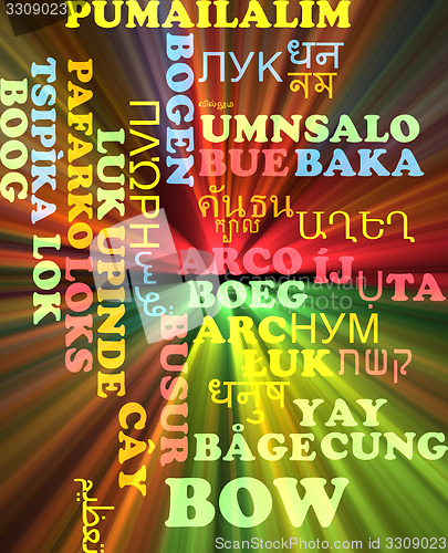 Image of Bow multilanguage wordcloud background concept glowing