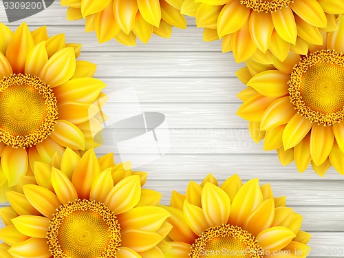 Image of Sunflowers on wooden background. EPS 10