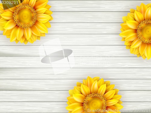 Image of Sunflowers on wooden background. EPS 10