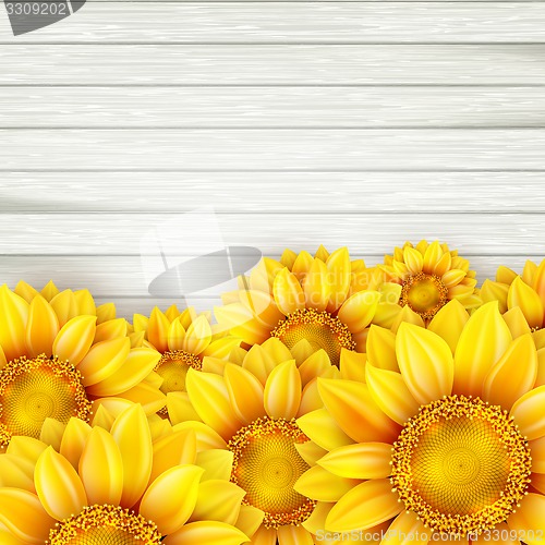 Image of Sunflowers on wooden background. EPS 10