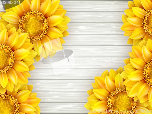 Image of Sunflowers on wooden background. EPS 10