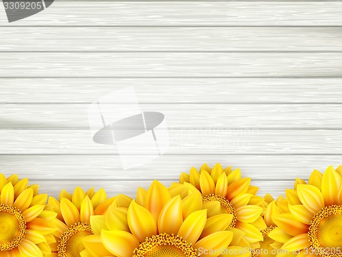 Image of Sunflowers on wooden background. EPS 10