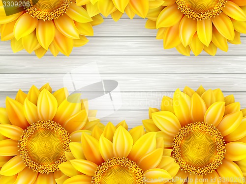 Image of Sunflowers on wooden background. EPS 10