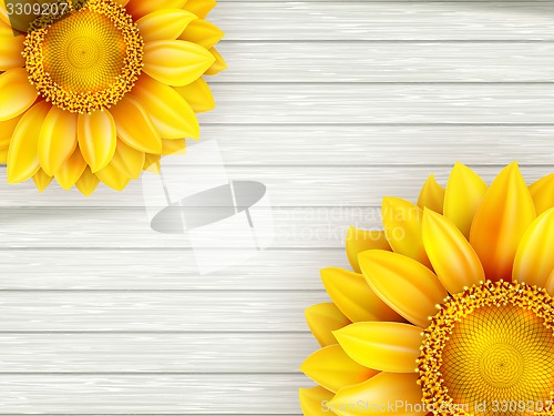 Image of Sunflowers on wooden background. EPS 10