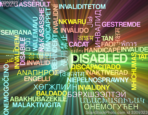 Image of Disabled multilanguage wordcloud background concept glowing