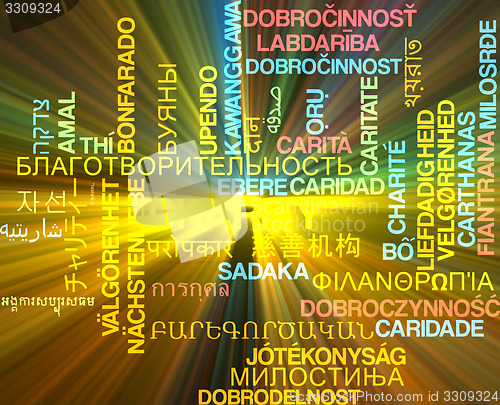 Image of Charity multilanguage wordcloud background concept glowing