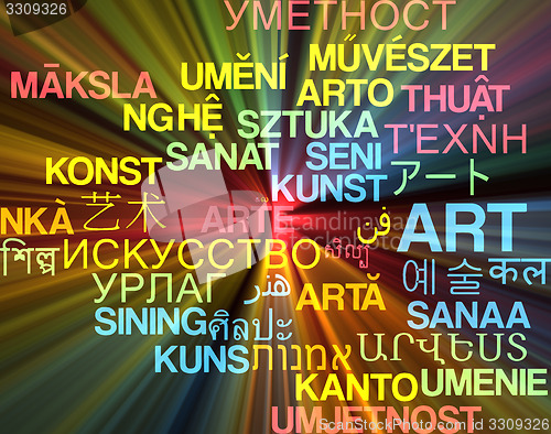Image of Art multilanguage wordcloud background concept glowing