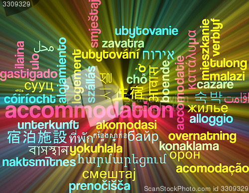 Image of Accommodation multilanguage wordcloud background concept glowing