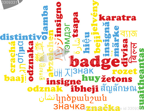 Image of Badge multilanguage wordcloud background concept