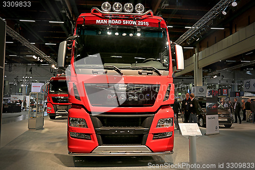 Image of Red MAN TGX 26.560 Truck Tractor at Logistics Transport 2015