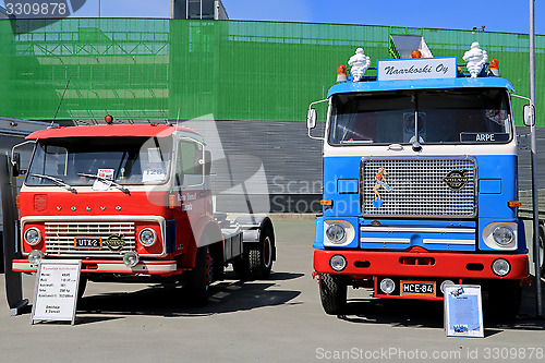 Image of Two Classic Volvo Trucks at Logistics Transport 2015