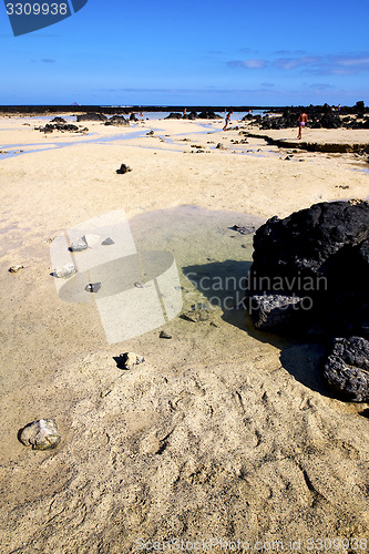 Image of people footstep coaststone   cloud beach   summer 