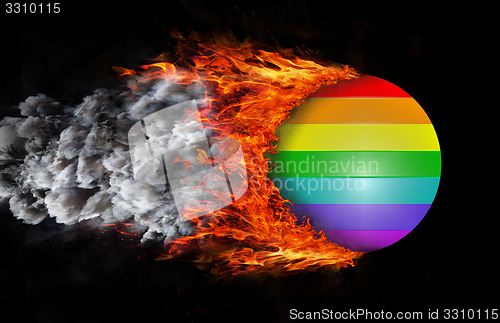 Image of Flag with a trail of fire and smoke - Rainbow flag