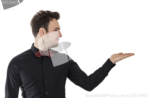 Image of Young Man Offering Something on His Palm