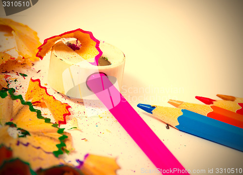 Image of colored pencils, sharpener and shavings