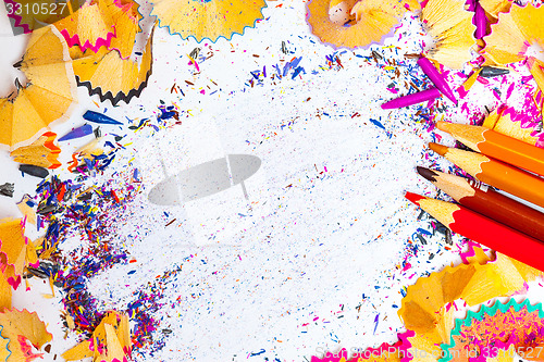Image of still life of colored pencil shavings