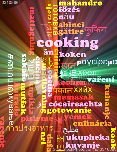 Image of Cooking multilanguage wordcloud background concept glowing