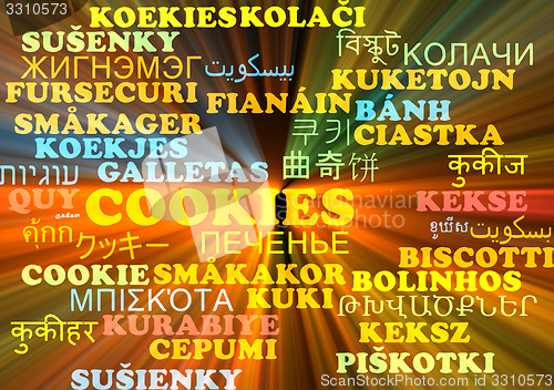 Image of Cookies multilanguage wordcloud background concept glowing