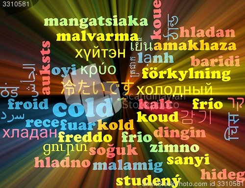 Image of Cold multilanguage wordcloud background concept glowing