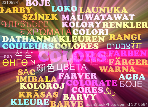 Image of Colors multilanguage wordcloud background concept glowing