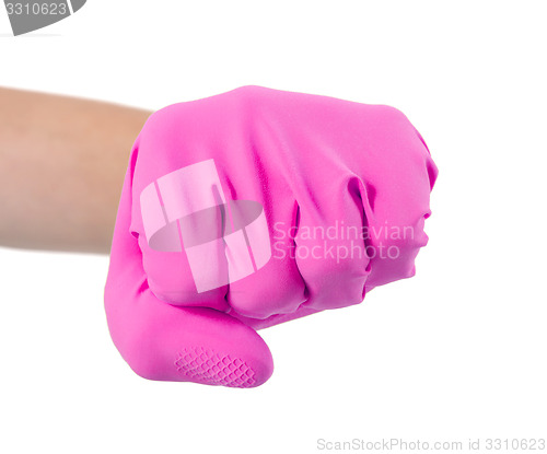 Image of Hand in a rubber glove gesturing fist