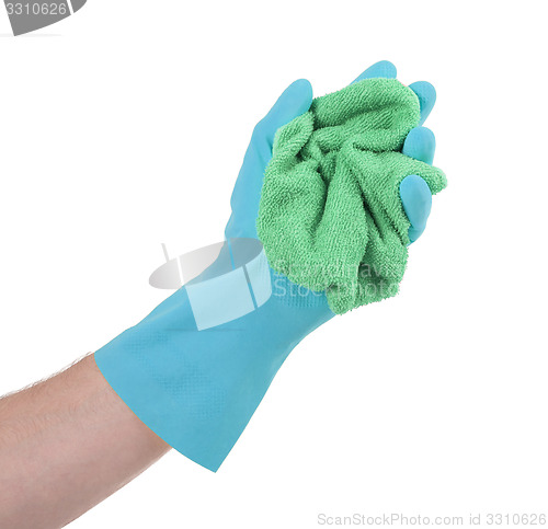 Image of Hand in rubber glove, ready for cleaning