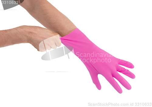 Image of Hand in pink glove