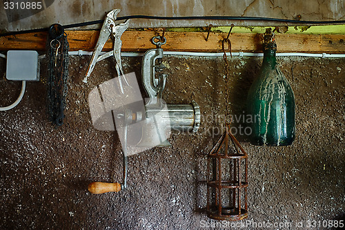 Image of old things on the wall in the closet: HDR picture