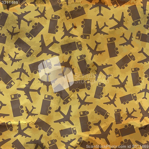 Image of Airplane and truck. Seamless pattern.