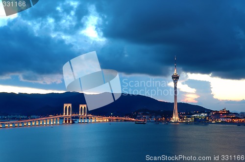 Image of Evening of Macau tower convention and bridges