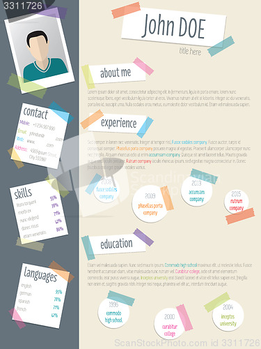 Image of Cool resume cv with post its and color tapes