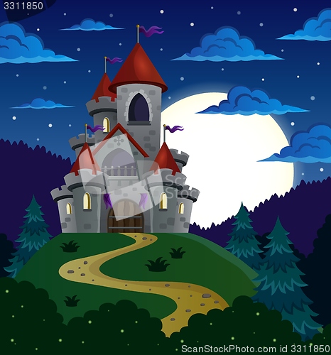 Image of Night scene with fairy tale castle