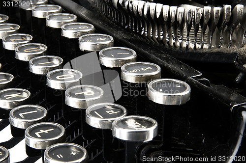 Image of Old, dusty typewriter seen up close.