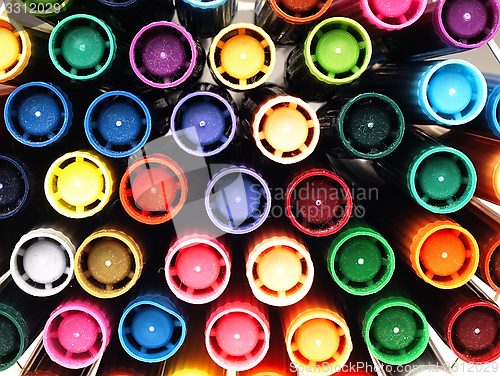 Image of Colorful school markers closely.