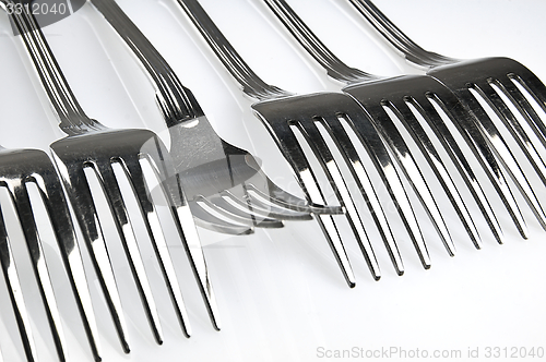 Image of Forks arranged in series on the kitchen table.