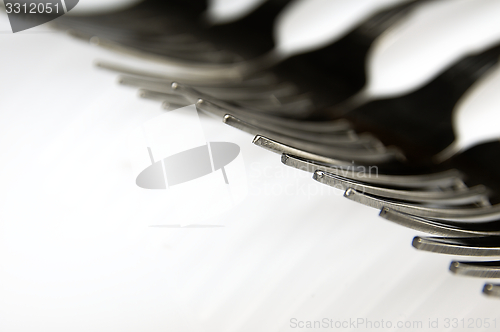 Image of Forks arranged in series on the kitchen table.