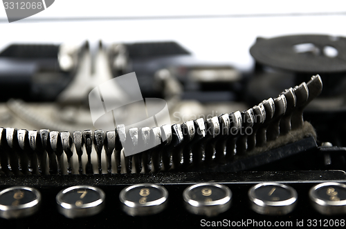 Image of Old, dusty typewriter seen up close.
