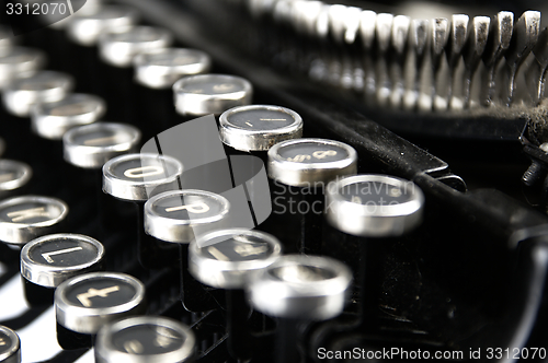 Image of Old, dusty typewriter seen up close.