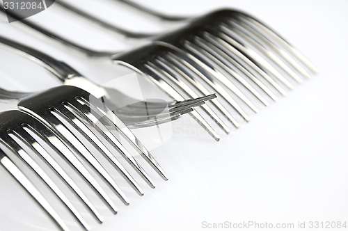 Image of Forks arranged in series on the kitchen table.