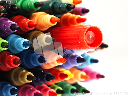 Image of Colorful school markers closely.