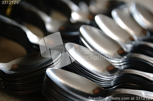 Image of Teaspoon arranged symmetrically on the table.